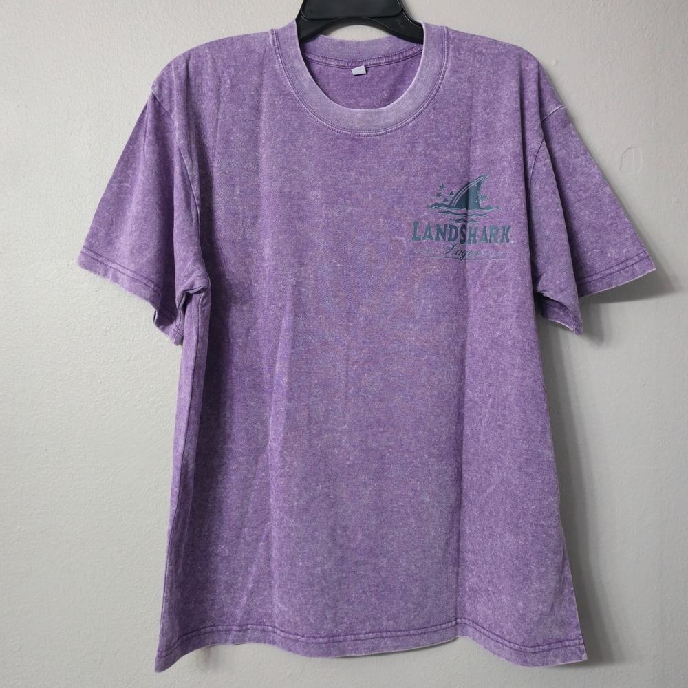 Landshark Lager Purple Mineral Wash Graphic T-Shirt Mens Medium Shark Fin Logo